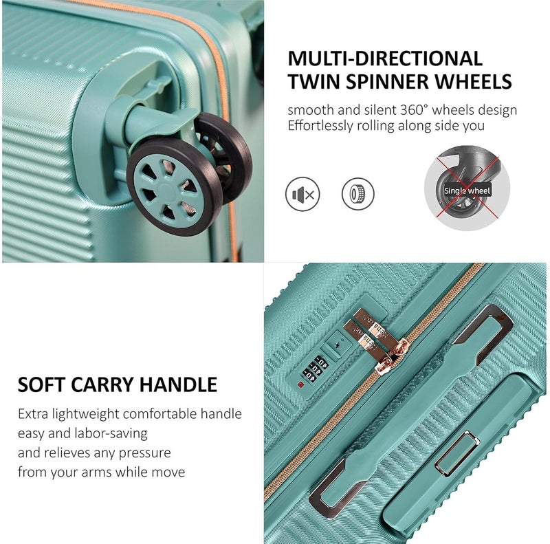 SENATOR Hard Case Carry On Luggage Trolley For Unisex ABS Lightweight 4 Double Wheeled Suitcase With Built In TSA Type Lock A5123 Light Green - Image 5